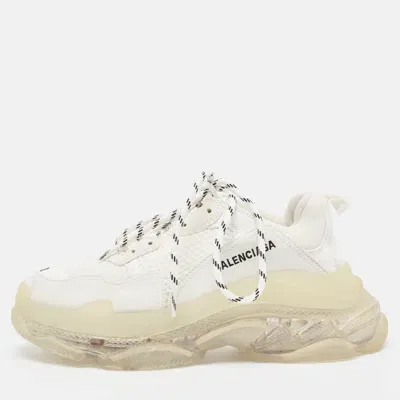 Pre-owned Balenciaga White Faux Leather And Mesh Triple S Clear Sole Sneakers Size 39