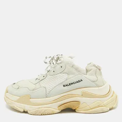 Pre-owned Balenciaga White Mesh And Leather Triple S Sneakers Size 41