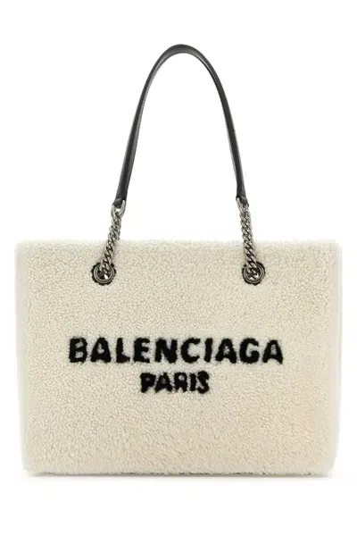 Balenciaga White Shearling Duty Free M Handbag In Natural