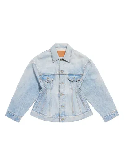 Balenciaga Hourglass Denim Jacket In Light Blue