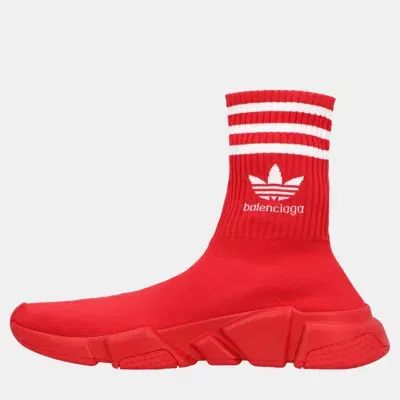 Pre-owned Balenciaga X Adidas Grey Knit Fabric Speed Trainer Sock High Top Sneakers Eu 40 In Red