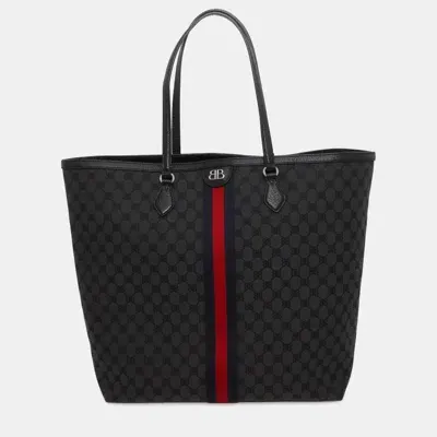 Pre-owned Balenciaga X Gucci Black Canvas Leather The Hacker Large Tote Bag