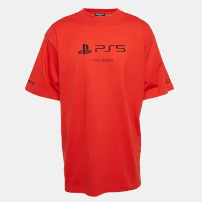 Pre-owned Balenciaga X Ps5 Red Printed Cotton Boxy T-shirt L