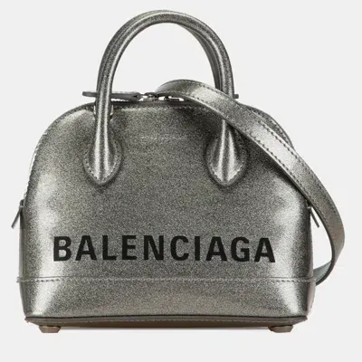 Pre-owned Balenciaga Xxs Glitter Ville Top Handle Bag In Silver