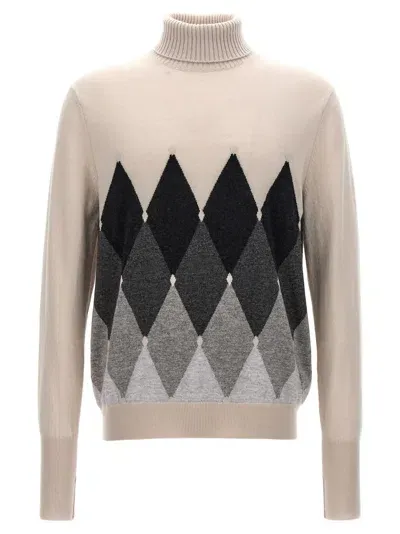 Ballantyne Argyle Turtleneck Sweater In White