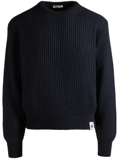 Bally Crest-logo Crew-neck Jumper In Blue