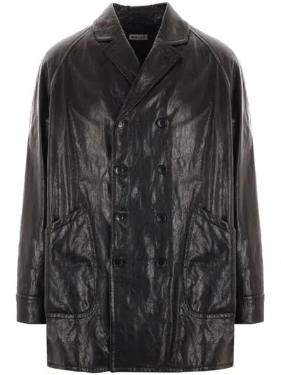 Bally Double Breasted Leather Jacket In Black