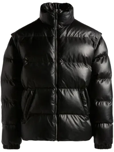 Bally Funnel-neck Padded Leather Jacket In Black