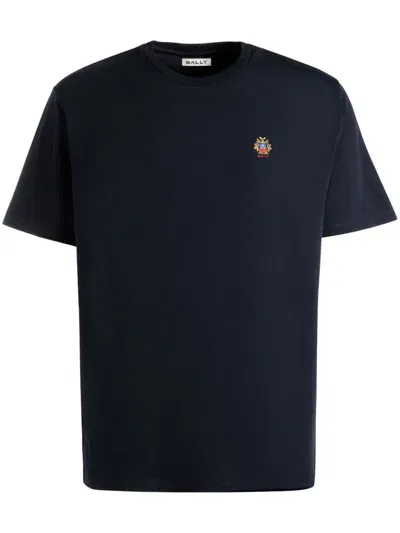 Bally Logo-embroidered Crew-neck T-shirt In Blue