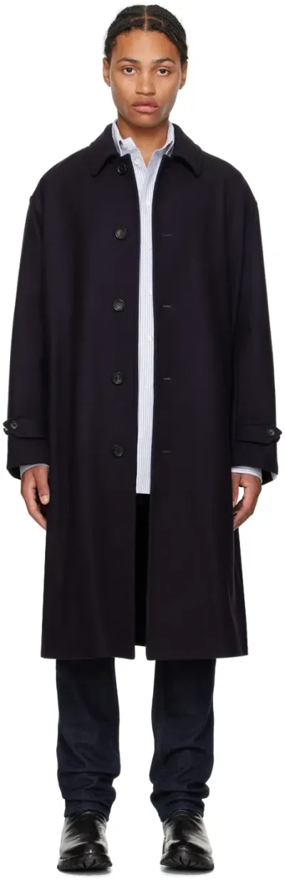 Bally Navy Belted Coat In Navy 50