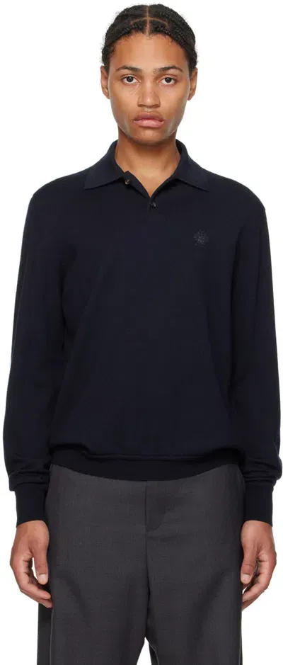 Bally Logo-embroidered Long-sleeved Polo Shirt In Blue