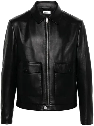 Bally Leather Bomber Jacket In Black