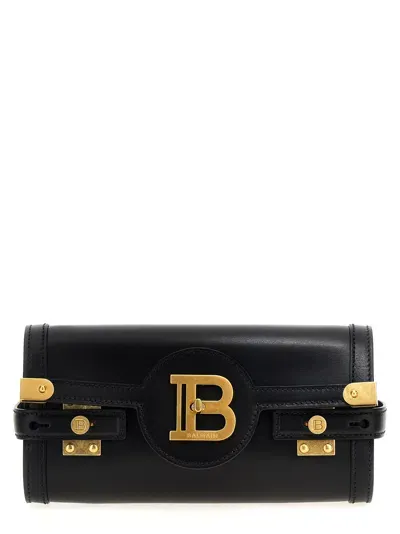 Balmain B-buzz 23 Embossed Leather Clutch In Noir