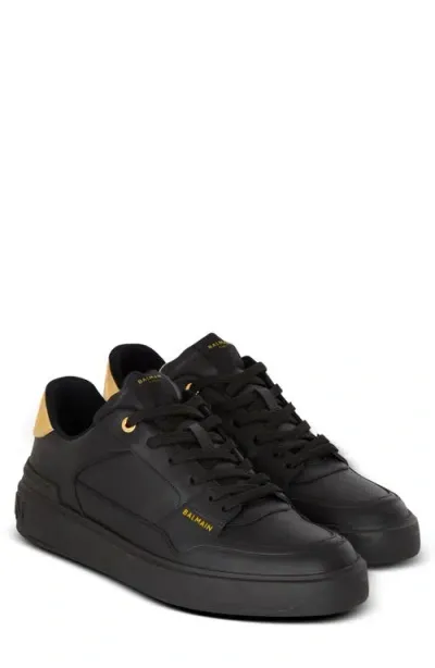 Balmain B-court Flip Calfskin Low Top Sneaker In Black