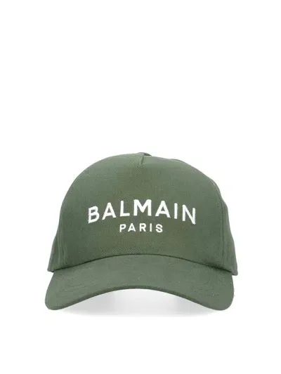 Balmain Baseball Logo Hat In Green