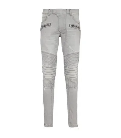 Balmain Biker Mid-rise Slim-fit Jeans In Grey