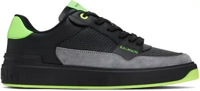 Balmain Black & Green B-court Flip Sneakers In Eff Noir/vert Fluo