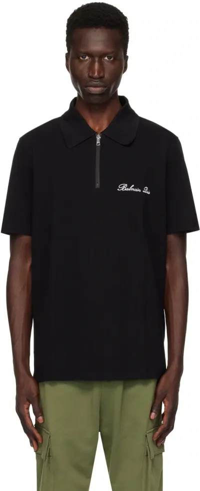 Balmain Black ' Paris' Polo In Eab Noir/blanc