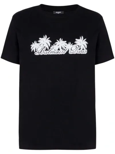 Balmain Black Palm-print T-shirt