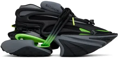 Balmain Black Unicorn Low Sneakers In Eff Noir/vert Fluo