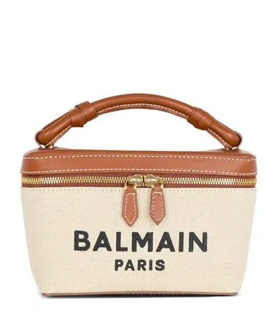 Balmain Canvas-leather B-army Vanity Bag In Natural Brown/gold