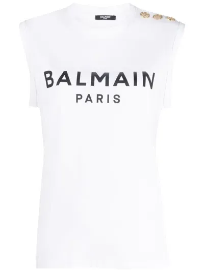 Balmain Logo-print Cotton Top In White