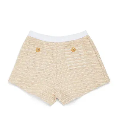 Balmain Kids' Striped Knitted Shorts In Beige,gold