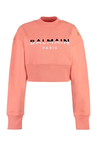 Balmain Cotton Crew-neck Sweatshirt In Coral