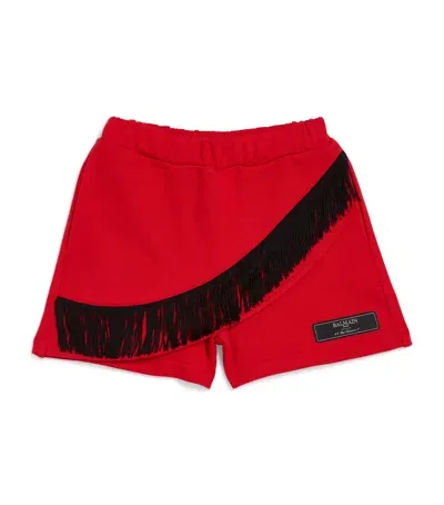 Balmain Kids' Cotton Fringe-trim Shorts In Red