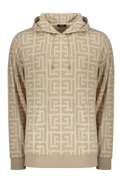 Balmain Cotton Hoodie In Beige