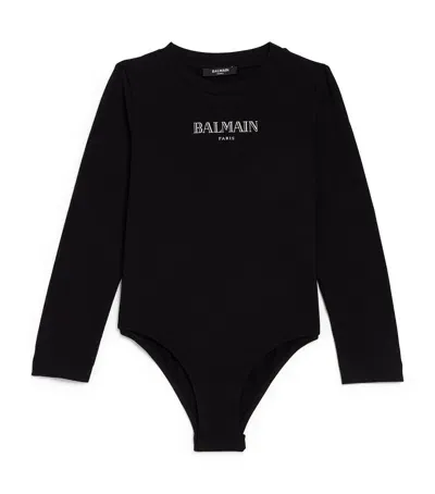 Balmain Kids' Cotton Logo Bodysuit In Black