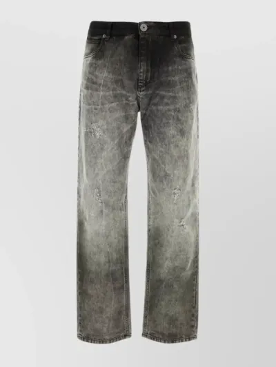 Balmain Denim Wide Leg Trousers In Grey