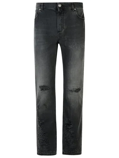 Balmain Distressed Slim Fit Jeans In Black