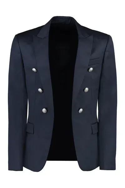 Balmain Double-breasted Wool Jacket In Blue