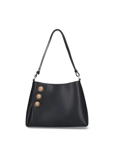 Balmain Logo Button Embellished Shoulder Bag In Black