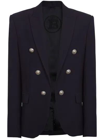 Balmain Embossed-button Detail Blazer In Azul