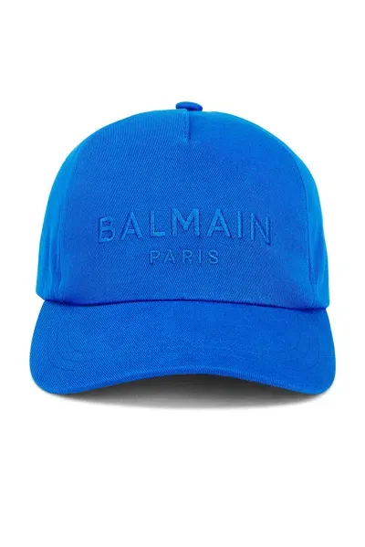 Balmain Embroidery Cotton Cap In Blue