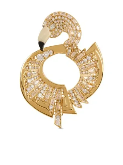 Balmain Flamingo Crystal-embellished Brooch In Gold