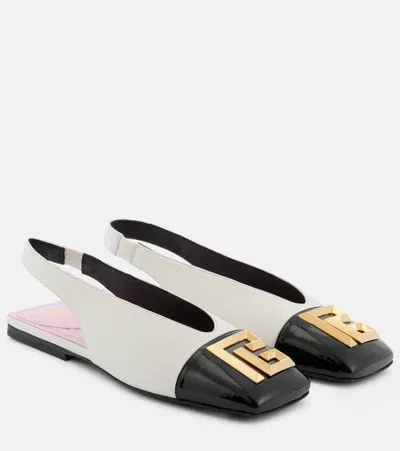 Balmain Flat Eden Leather Slingback Flats In White