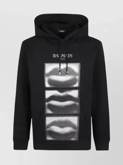 Balmain Lips Print Hoodie In Black