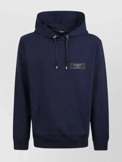 Balmain Hoodie Label Adjustable Hood In Blue