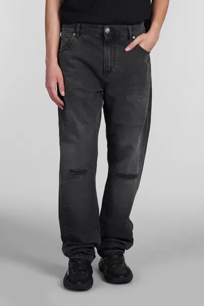 Balmain Regular Fit Destroyed Denim Jeans In 0pc Noir Delave