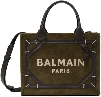 Balmain Khaki & Brown B-army Shopper Small Bag In U39 Kaki/chocolat/cr