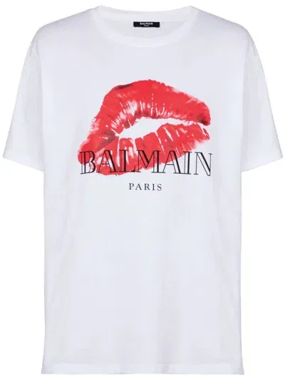 Balmain Kiss Print T-shirt In White