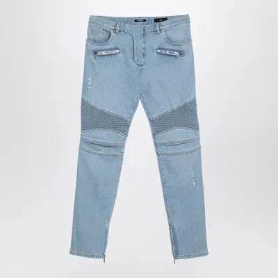 Balmain Light Blue Denim Biker Jeans