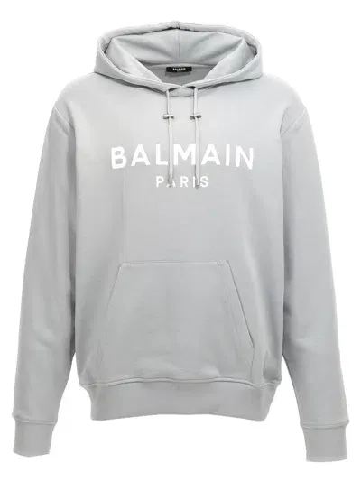 Balmain Logo Print Hoodie In Light Blue