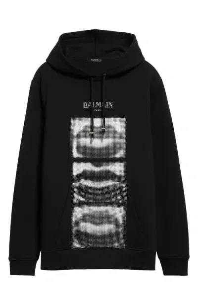 Balmain Lips Print Hoodie Clothing In Black