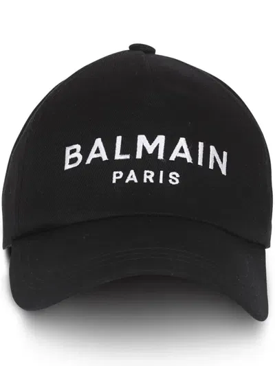 Balmain Logo-embroidered Cotton Cap Hat In Black