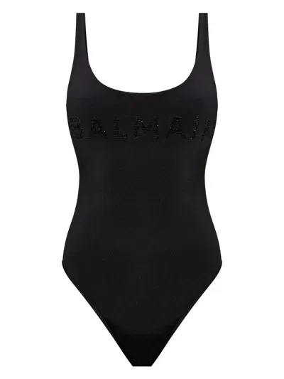 Balmain Logo-embellished Swimsuit In Black