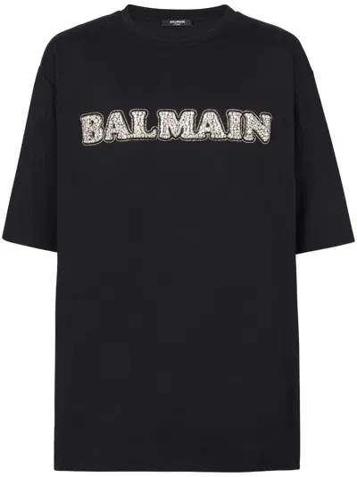 Balmain Logo-embroidered Cotton T-shirt In Black